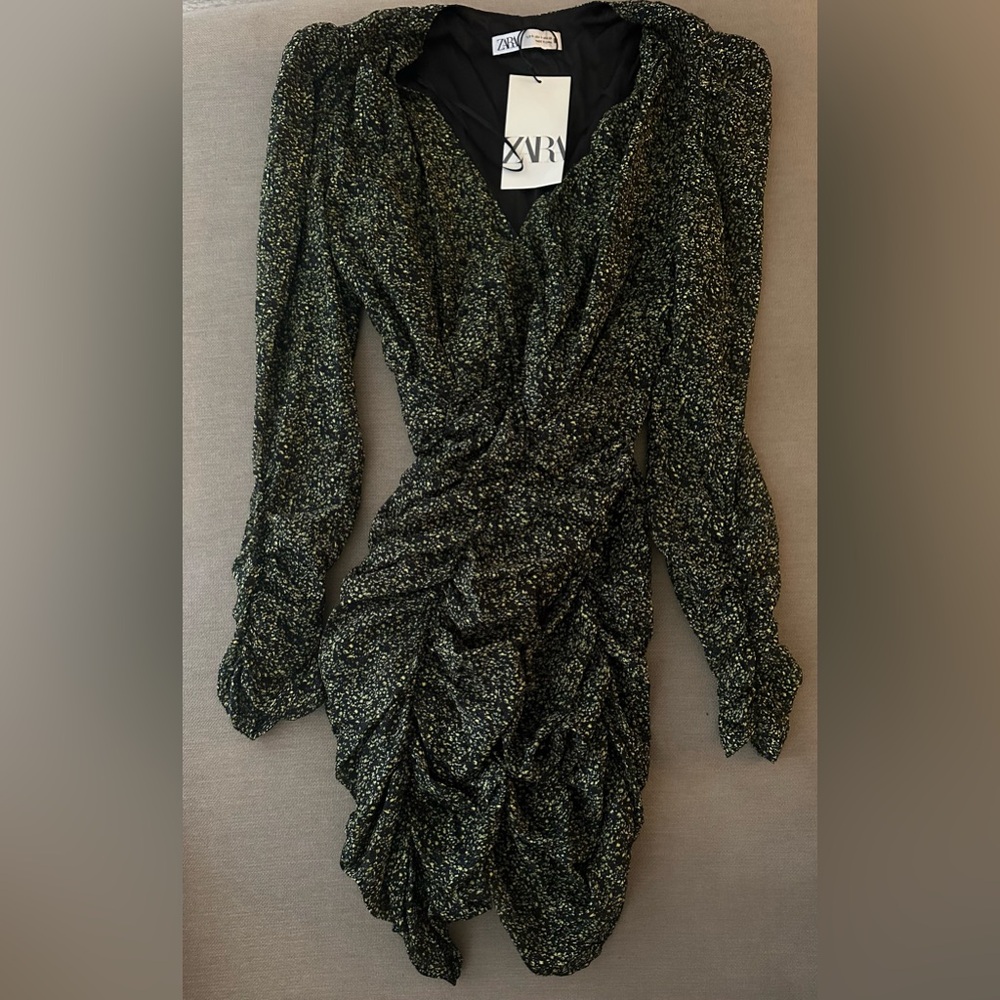 Zara Black & Yellow Polka Dot Bodycon Dress – Size Small (New with Tags)